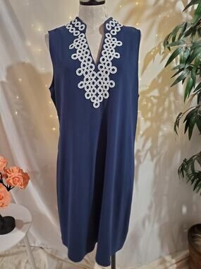 Charter Club Woman Split Neck Circle Stretch Sleeveless Dress Plus Size 1X Blue